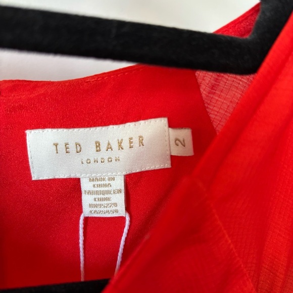 Ted Baker Bright Orange Fluted Mini Dress Size 2/6 NWT - Picture 3 of 10